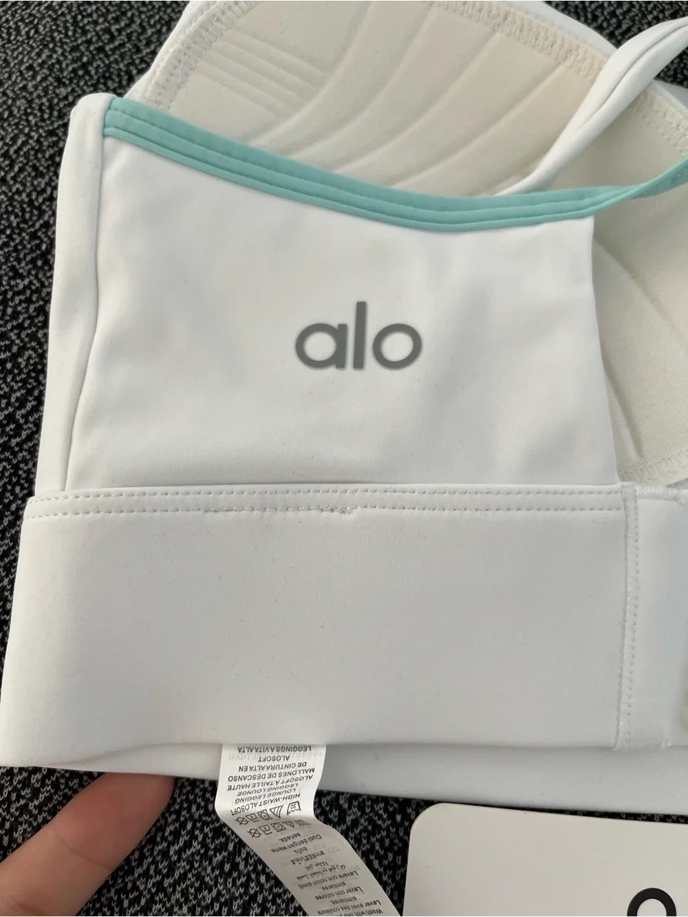 ALO Yoga White & Mint Cross-Back Sports Bra